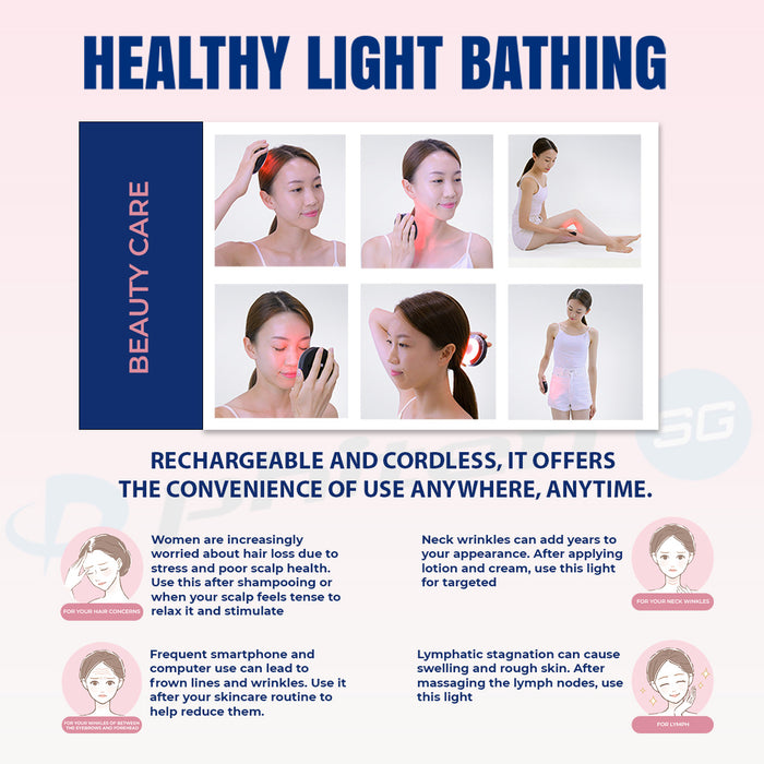 PhitenSG Healthy Light Bathing Shower in use, improving skin texture, hydration, and circulation for glowing, healthy skin.
