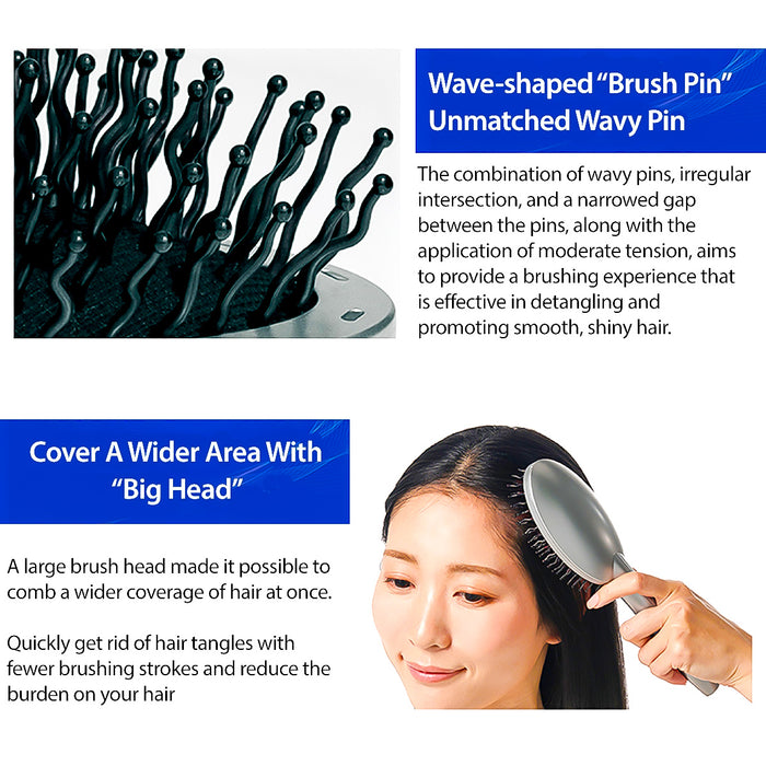phiten Yuko Daily Care LED Hair Brush Head wave shaped pin for detanging and wider head for better coverage 