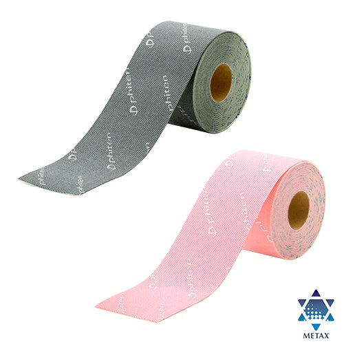 Phiten Metax Tape Stretched Metallic roll showcasing flexible and breathable muscle support tape